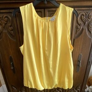Liz Claiborne Yellow Satin Pleated Sleeveless Blouse Round Neck XL
